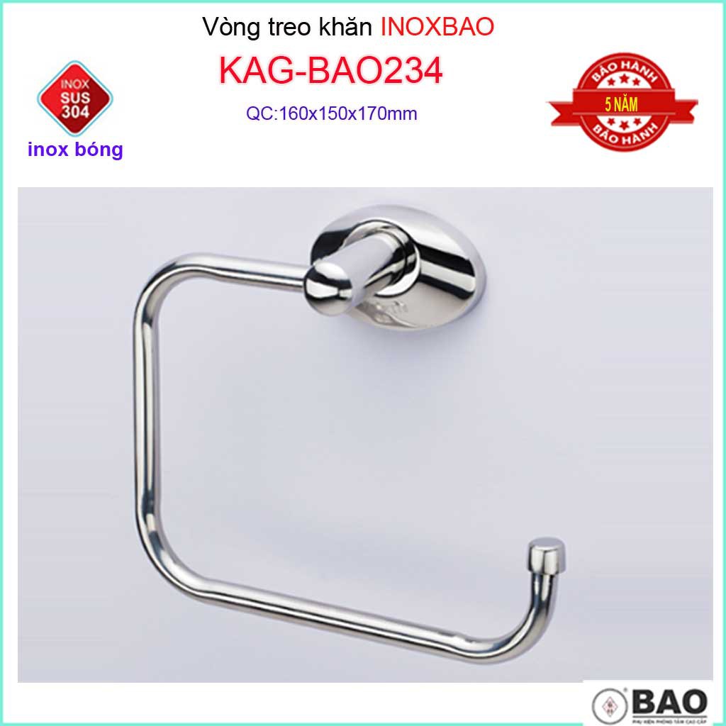 Vòng treo khăn Inox Bảo KAG-BAO234, máng treo khăn khô bồn tắm đứng SUS304 dập khuôn thiết kế tuyệt đẹp tiện dụng