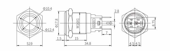 Công Tắc Nhấn Kim Loại 16Mm 9-24V 12V 110V 220V Có Đèn LED Tín Hiệu