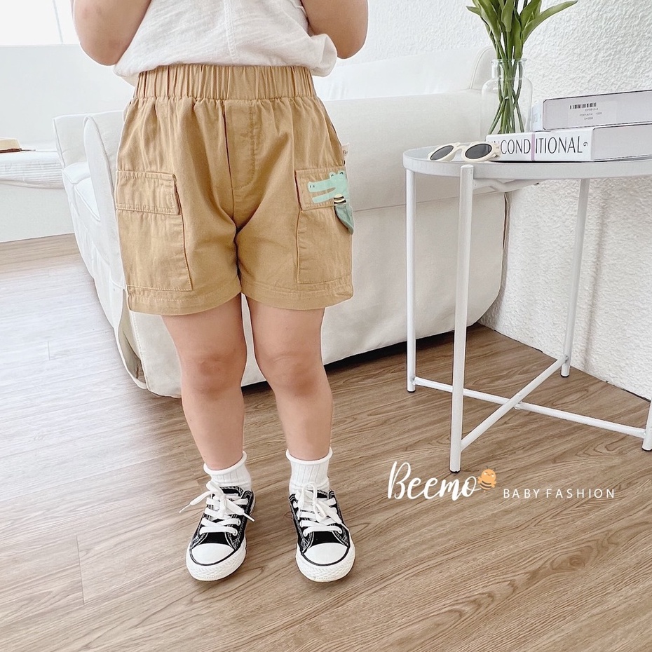 Quần đùi kaki Beemo cho bé trai/ bé gái thiết kế phối túi hộp, Quần kaki bé trai hoạ tiết cá sấu sành điệu