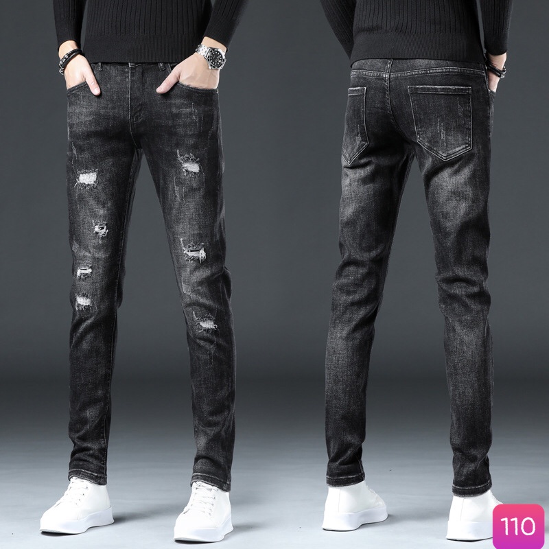 Quần Jean Nam Rin Xanh Trơn Co giãn Ống Đứng Chất Bò Co Giãn Mẫu Mới Nhất M108