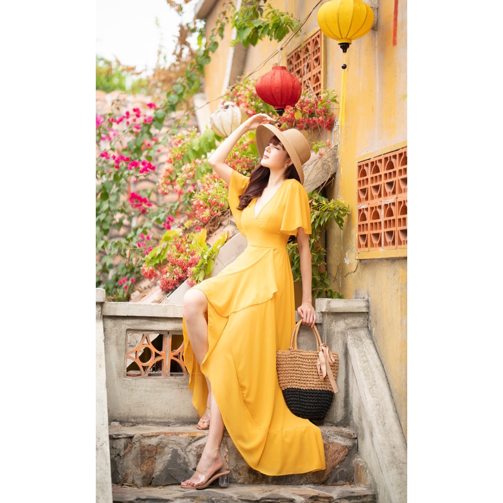 BỐNG MAXISHOP - Đầm Maxi Tay Cánh Tiên Vàng/Đỏ DM566