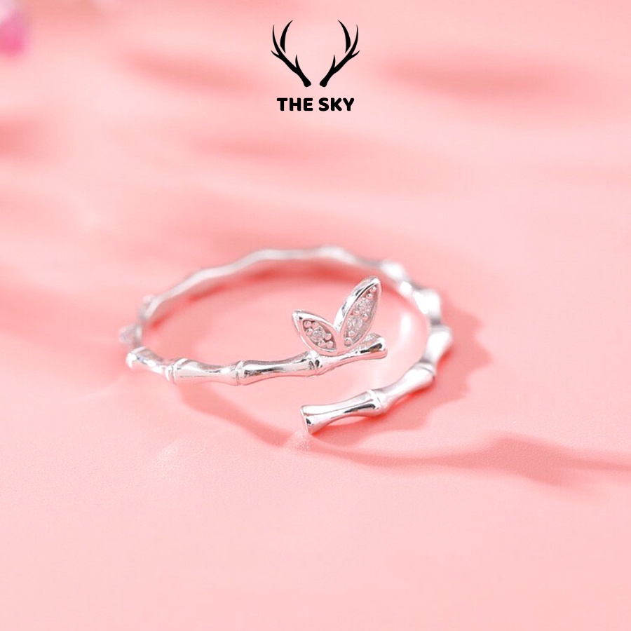 Nhẫn Bạc Nữ THE SKY NB08 Thiết Kế Mẫu Cành Trúc Kèm Mặt Bướm