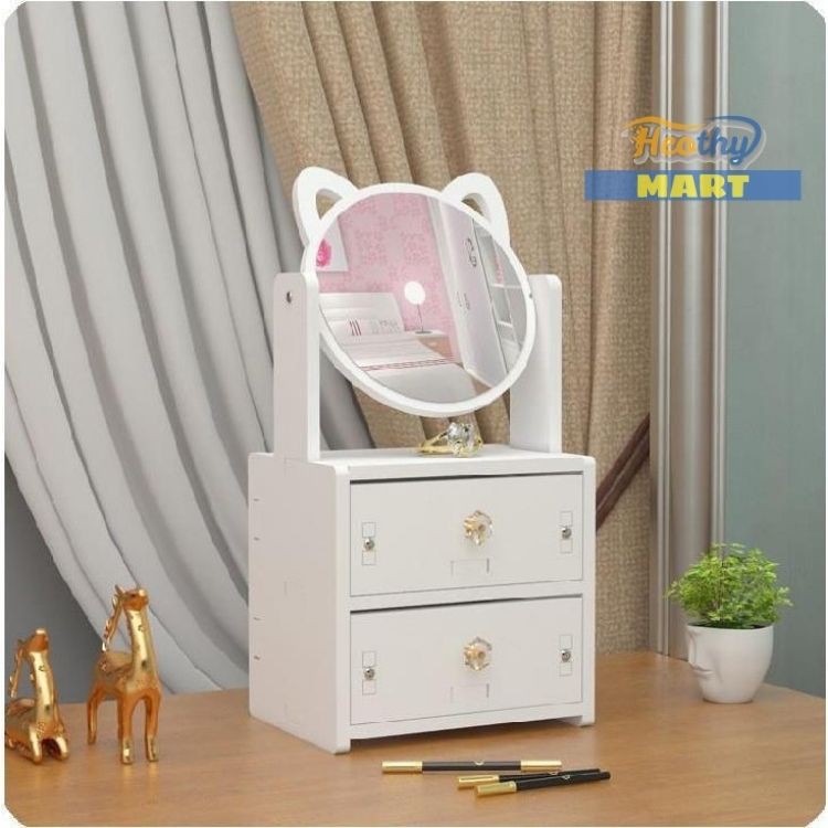 [Sale] Bàn Trang Điểm Mini Có Gương Mèo Bằng Gỗ Nhựa Để Phòng Ngủ - Màu Trắng Nhỏ Gọn Đựng Mỹ Phẩm 27 x 17x 13