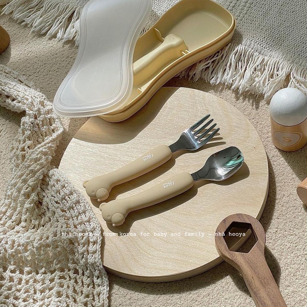 SET MUỖNG NĨA THÉP KHÔNG GỈ CHO BÉ KÈM HỘP TGM HÀN QUỐC