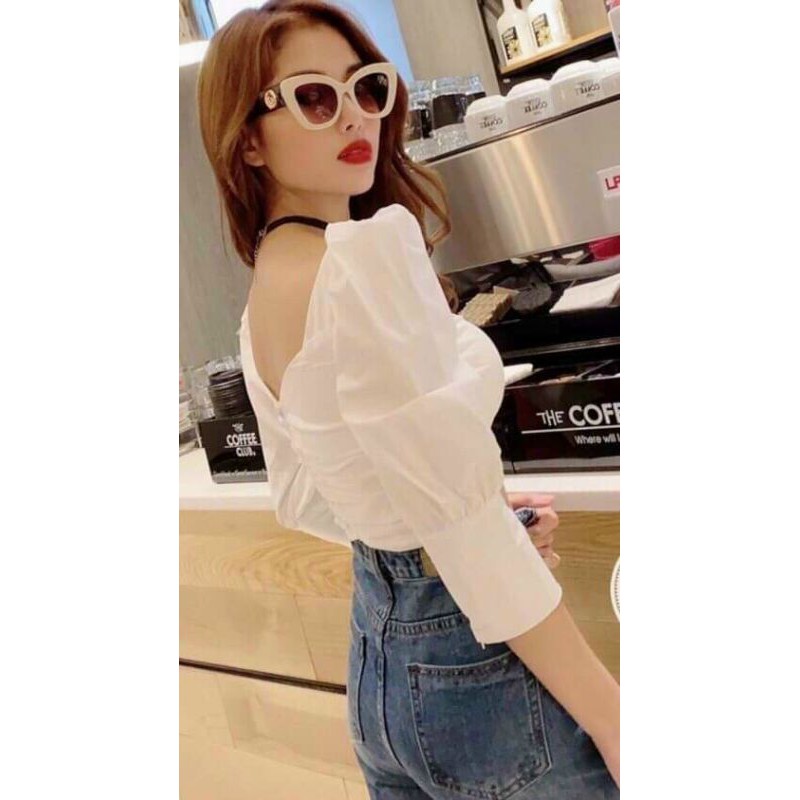 Áo sơmi tay bồng nhíu ngực 0612
