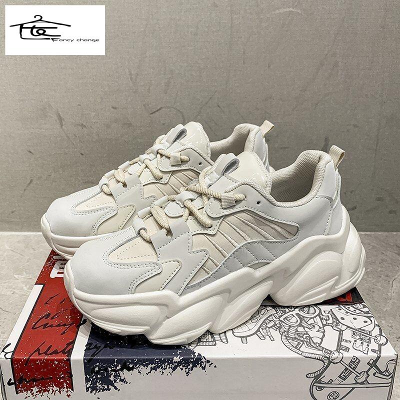 Giày Đế Dày Tăng Chiều Cao Thoải Mái Màu Trắng Đen Thời Trang Xuân Hè Cho Nữ