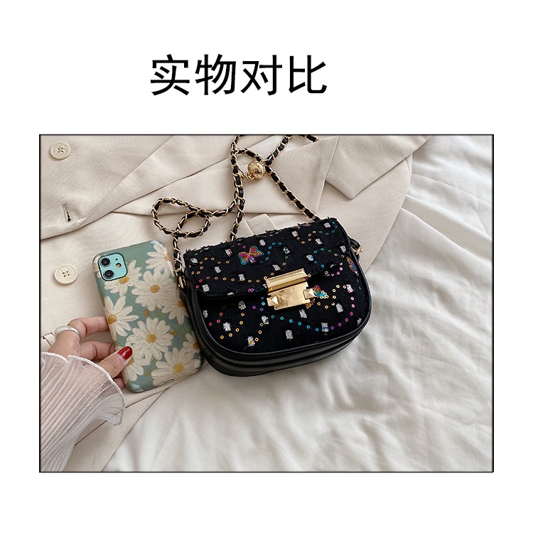 Túi Đeo JASMIN NOIR Chéo Vải Canvas Nắp Gập Phối Dây Xích Thời Trang Cho Nữ