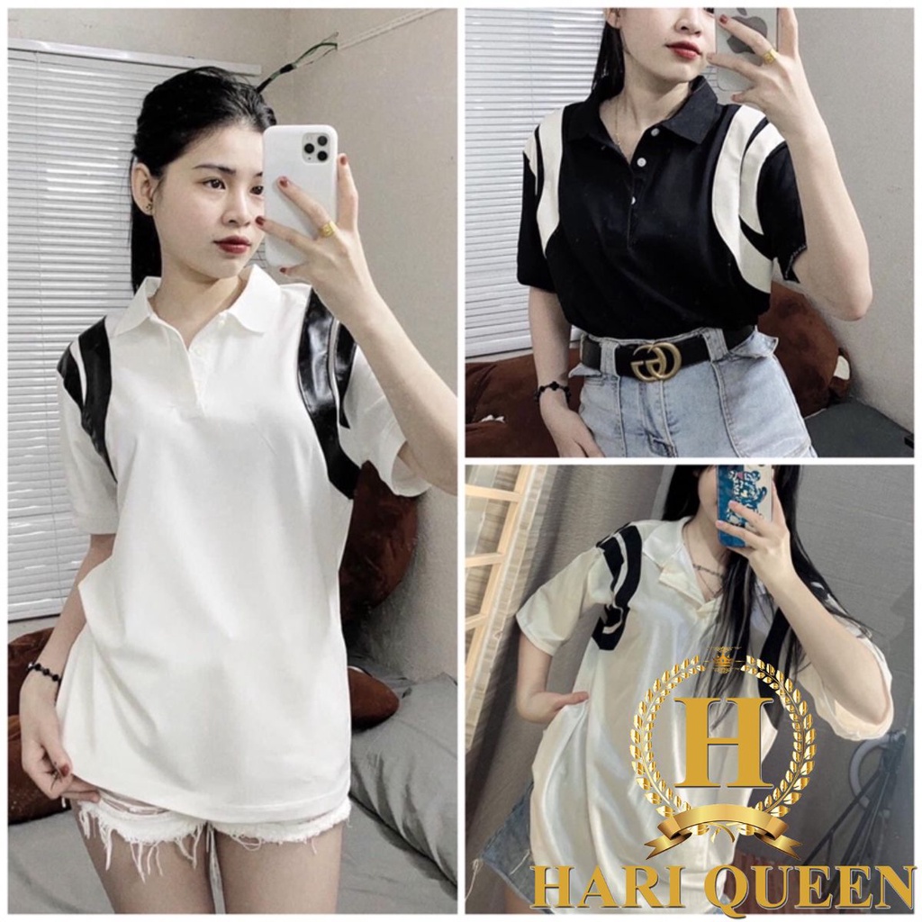 Áo polo phối viền sọc vai oversize form unisex HARIQUEEN