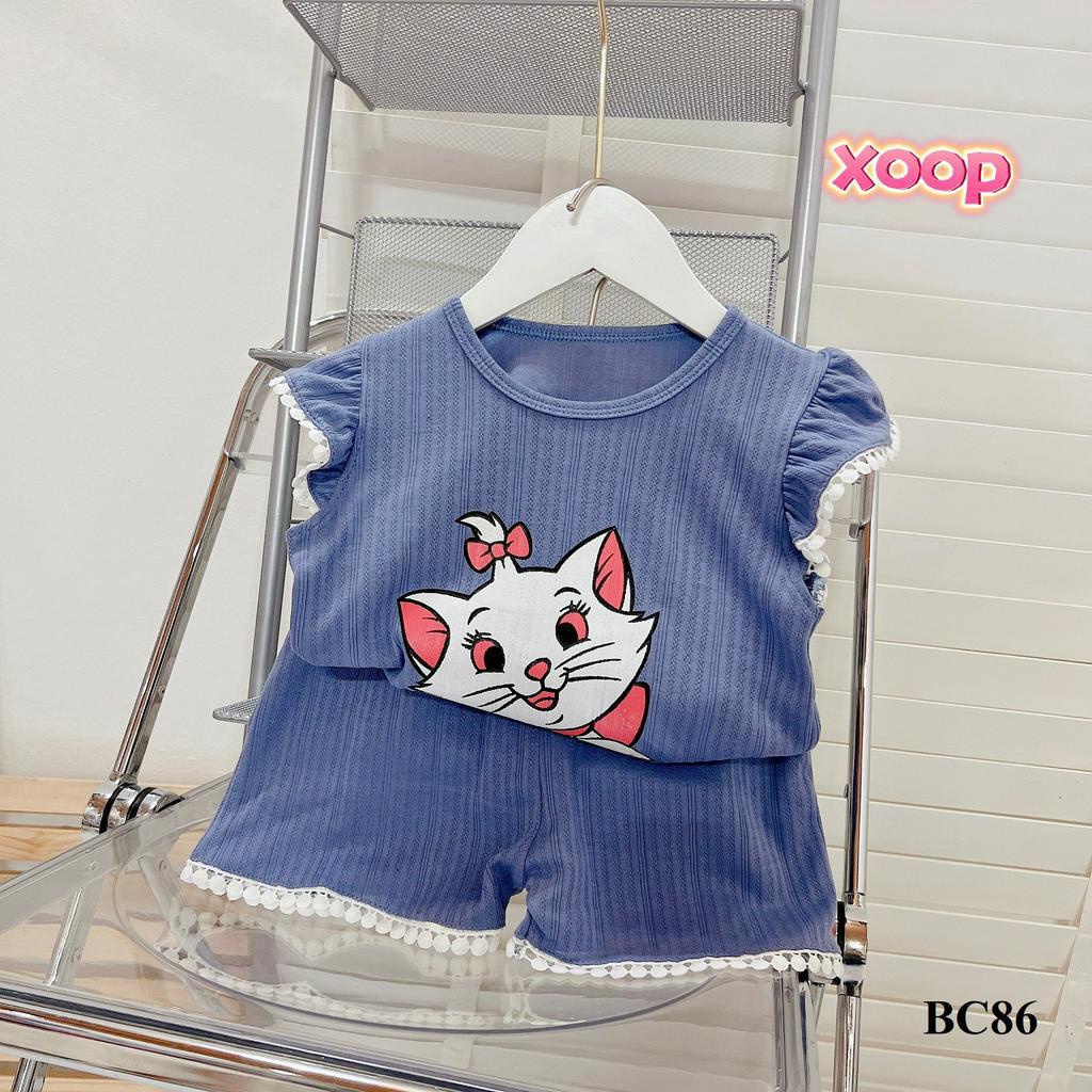 Đồ Bộ cộc tay XOOP cotton thông hơi xuất nhật ren in hình mèo cho bé gái (12-22kg) BC86 Shop Phúc Yến