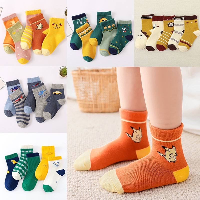 SANITKUN Set 5 Đôi Vớ Thoáng Khí In Họa Tiết Hoạt Hình Dễ Thương Cho Bé