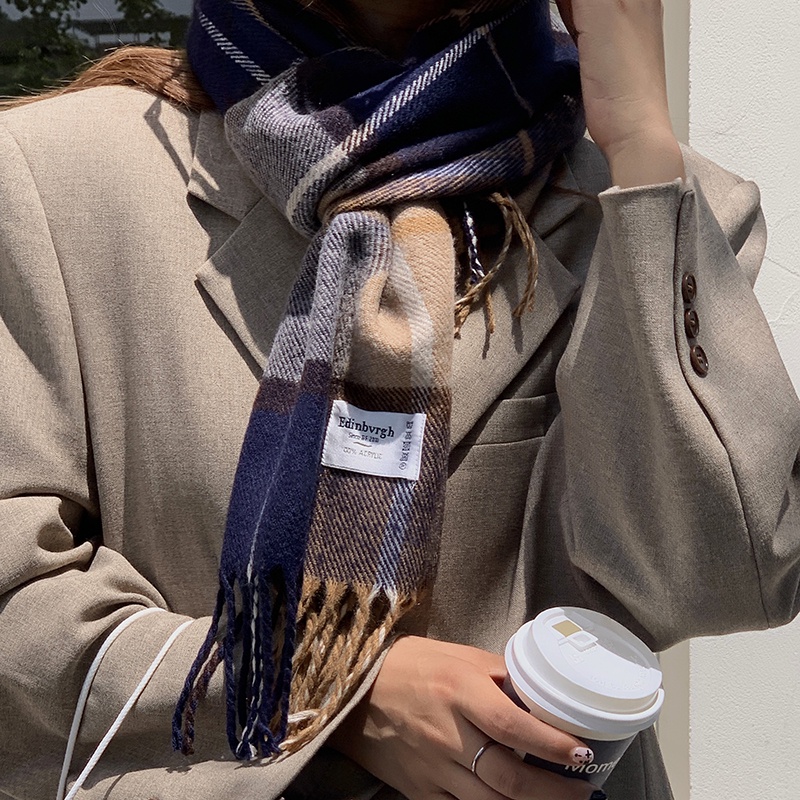 Khăn choàng giả cashmere Mg STUDIO họa tiết kẻ sọc ấm áp