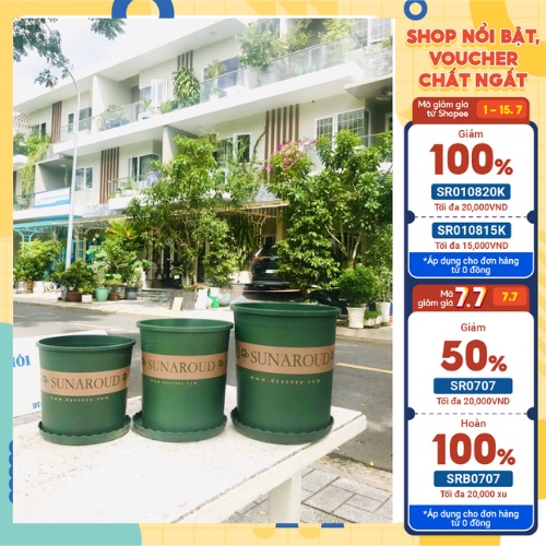 Chậu nhựa trồng cây SUNAROUND kèm đĩa lót, hàng nhập, bền và đẹp
