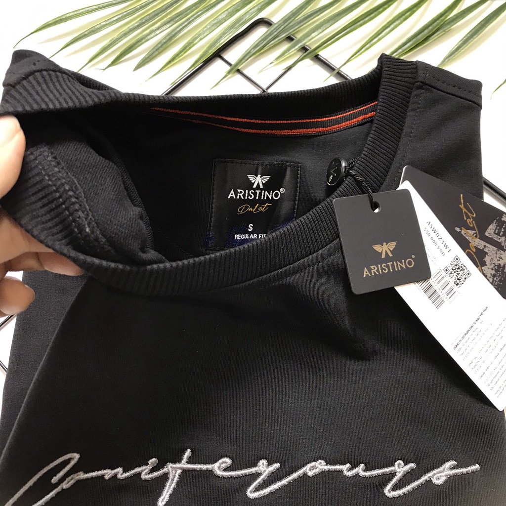 Áo nỉ thể thao ,áo thu đông nam Aristino bo tay bo gấu ASW026W1 màu tím than