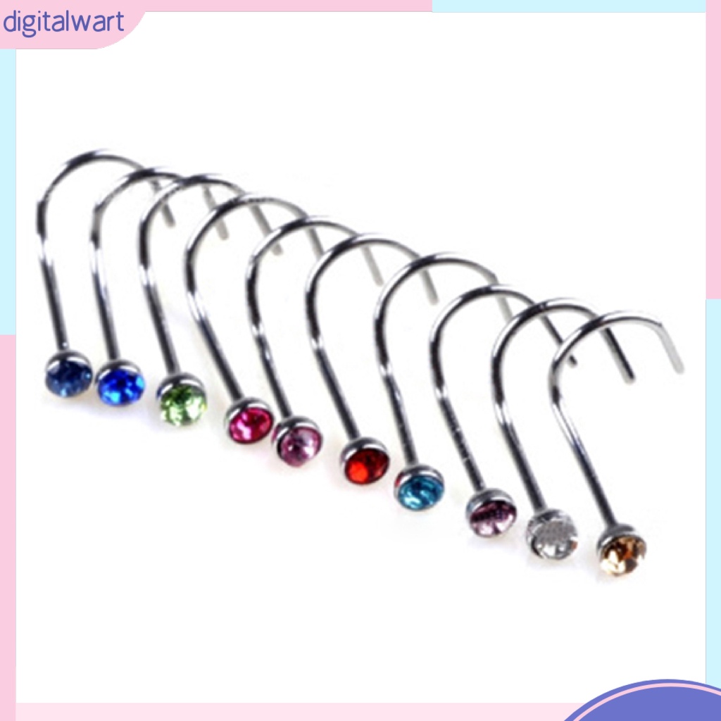 10 khuyên mũi đính đá nhiều màu sắc