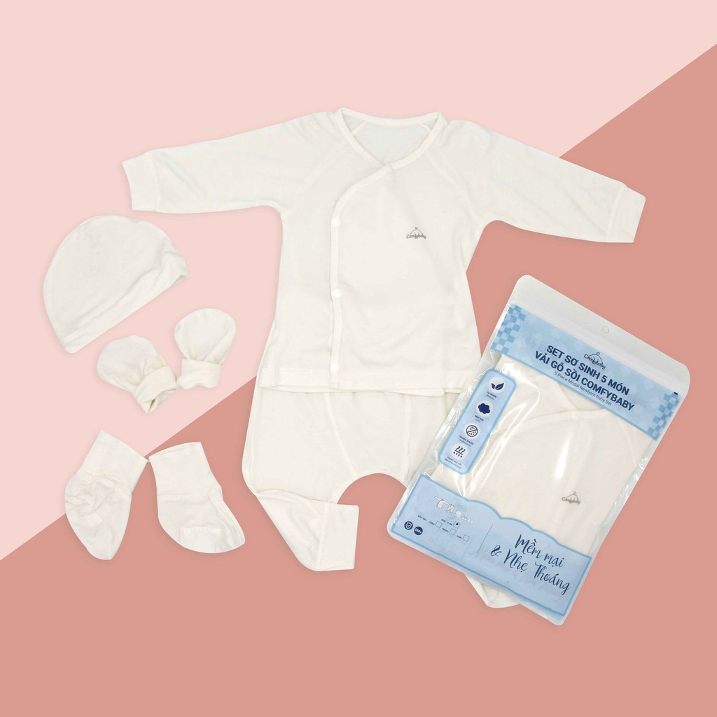 Set quần áo sơ sinh 5 món Comfybaby Eco chất Petti - modal làm từ sợi cây sồi siêu mềm và thoáng khí kháng khuẩn