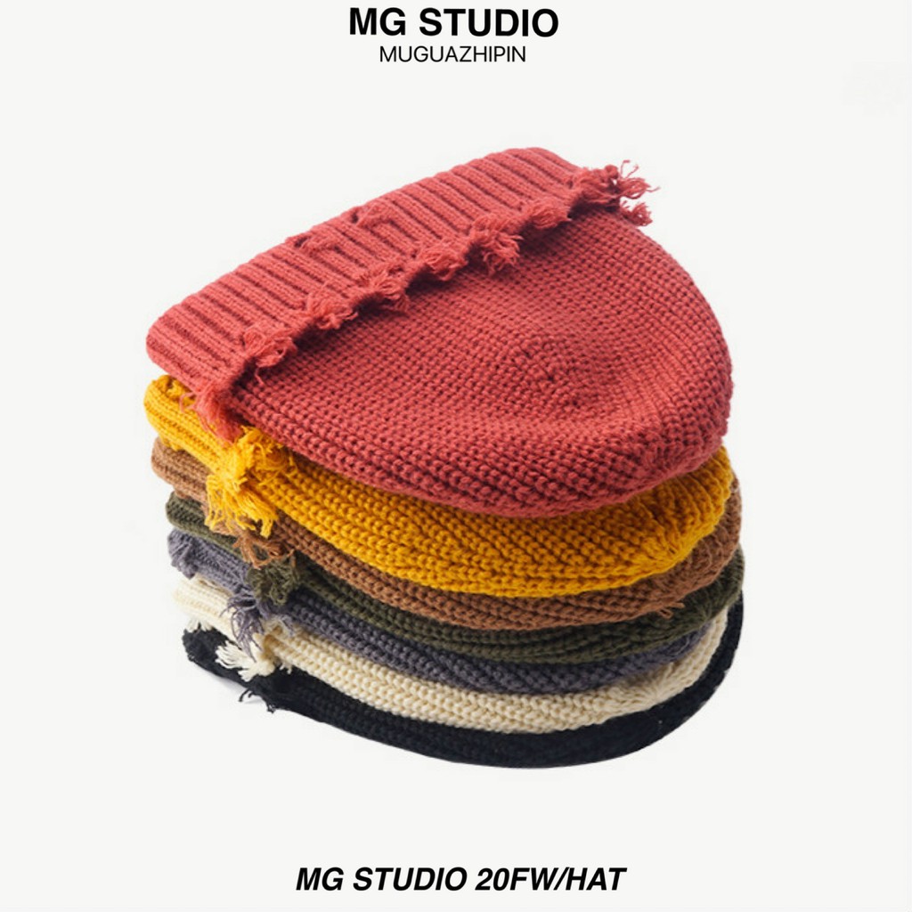 Mũ len MG Studio sợi dệt kim phối vết rách sành điệu cho phái nữ