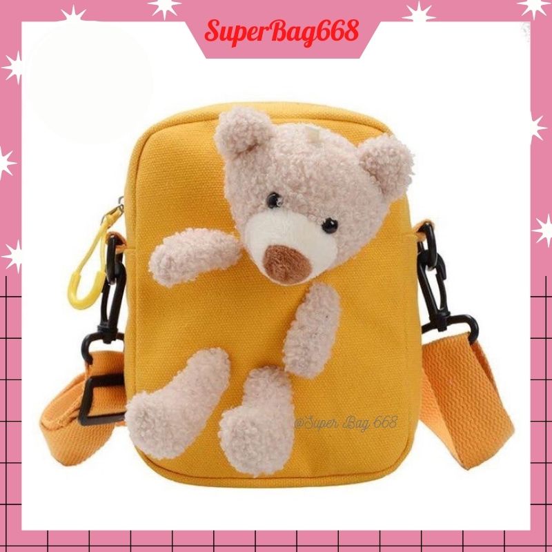 Túi Đeo Chéo Nữ❤️XẢ KHO❤️ Túi Vải Vuông Gấu Teddy Nhồi Bông Phong Cách Hàn Quốc SBP 179