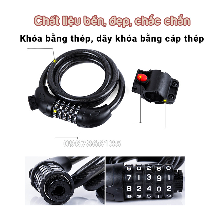 Khóa dây xe đạp chống trộm mật mã 5 số A100