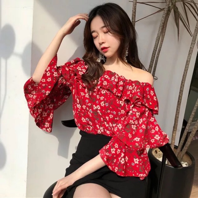 Áo hoa trễ vai