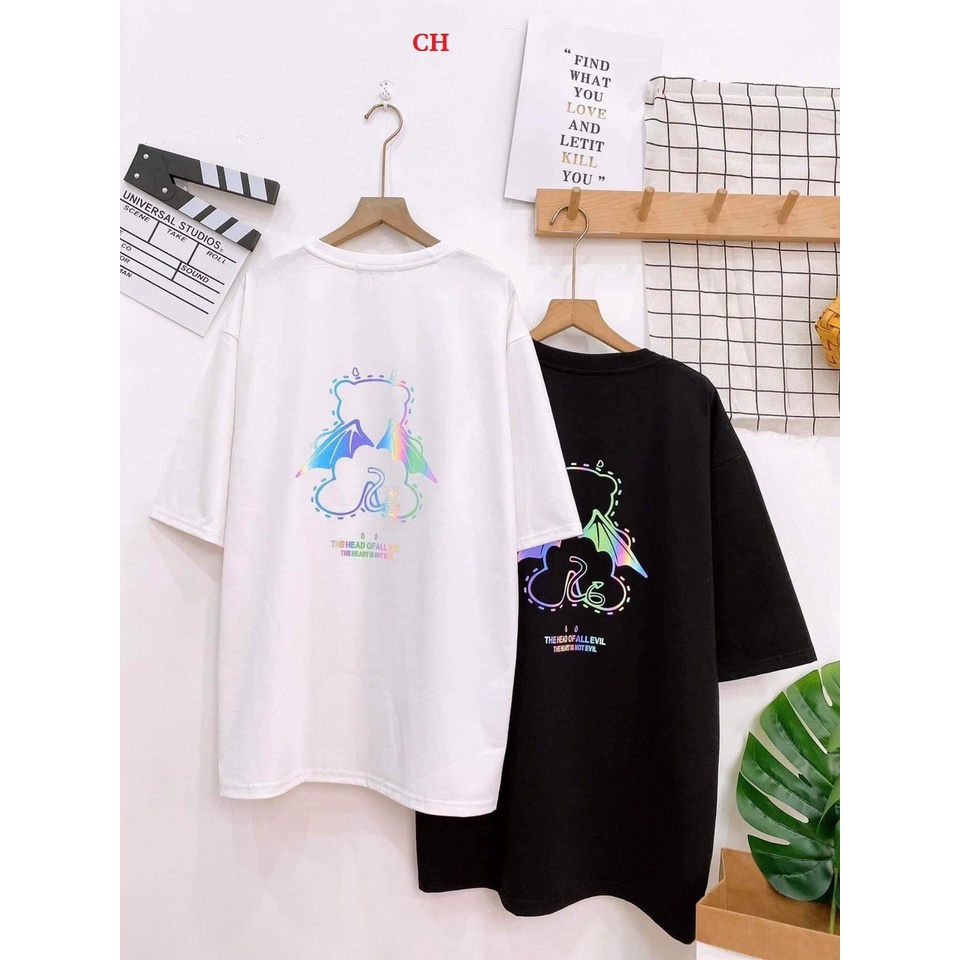 Áo phông cộc tay Gấu có cánh unisex - Áo tay lỡ dáng suông , oversize in hình nổi bật, họa tiết cá tính