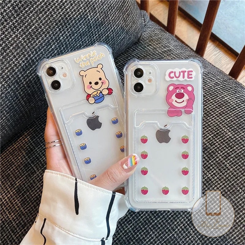 Ốp Điện Thoại TPU Dẻo Họa Tiết Gấu Winnie the Pooh Kèm Ngăn Đựng Thẻ Cho iPhone 7 8 6s Plus 11 12 Pro Max 13 14 Pro Max XS Max X XR