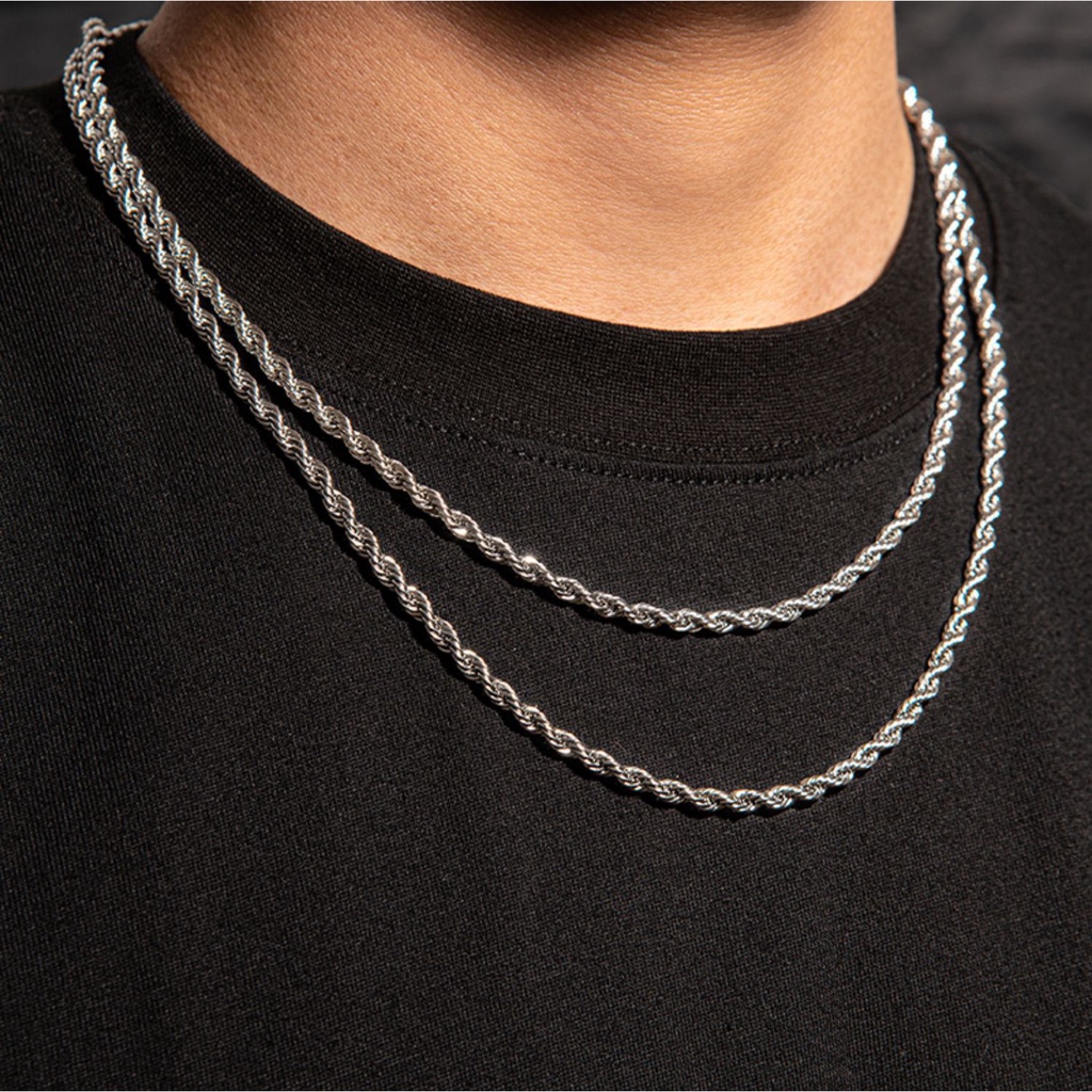 Vòng cổ thép titan mạ bạc phong cách hip hop Âu Mỹ không gây dị ứng