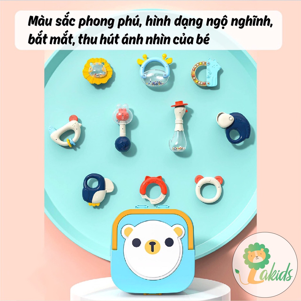 Xúc xăc gặm nướu cho bé UMOO bộ đồ chơi cho bé sơ sinh 10 chi tiết có hộp đựng - Lakids