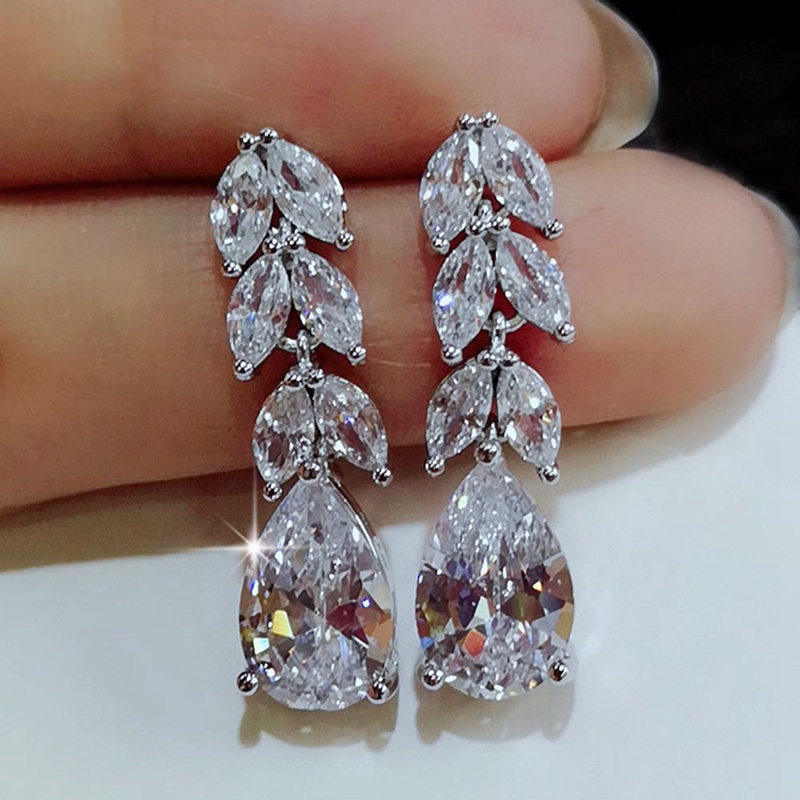 Bông Tai Mạ Bạc 925 Hình Lá Đính Đá Sang Trọng