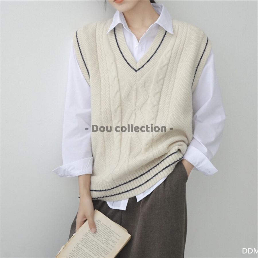 Áo Gile Trơn Áo Len Không Tay Cổ V Dáng Xuông Cá Tính Thời Trang Thu Đông - Mã TA039