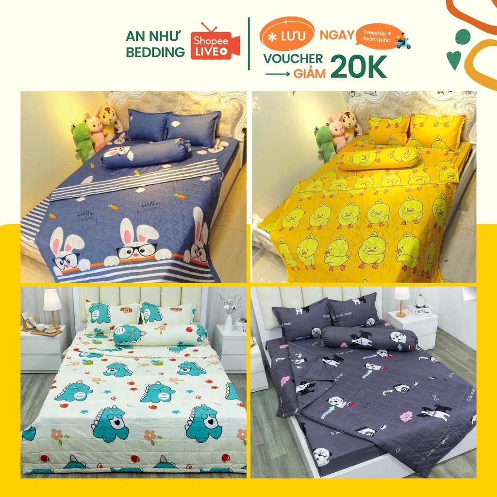 Bộ chăn HÈ ga gối cute 02 cotton poly dủ 5 món An Như Bedding