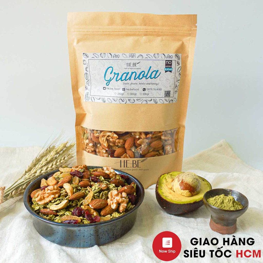 [Mã 267FMCGSALE giảm 8% đơn 500K] 500g Granola vị Matcha Ăn Kiêng HeBe Healthy - Ngũ Cốc Giảm Cân Tự Nhiên