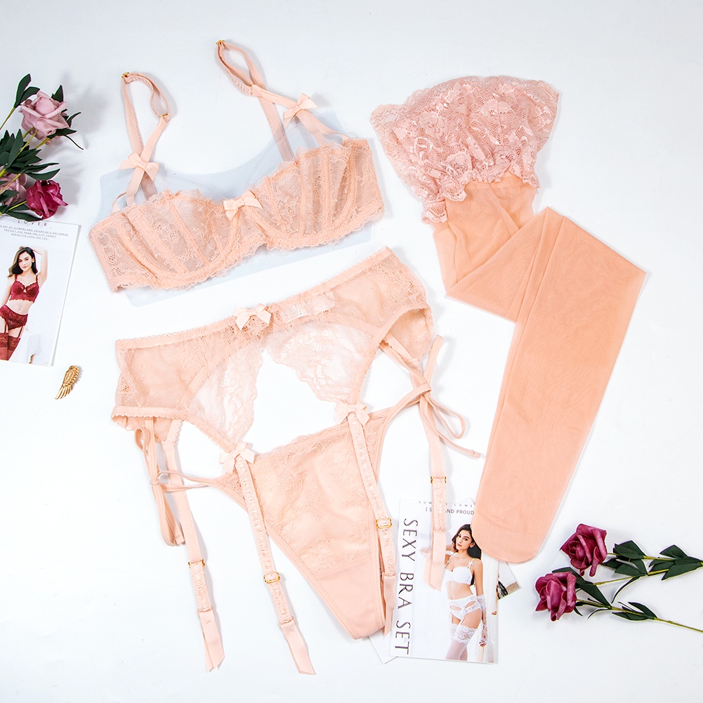 Set nội y Varsbaby 4 món cổ V sâu phối màu trong suốt quyến rũ cho nữ | BigBuy360 - bigbuy360.vn