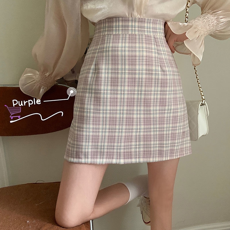 Chân Váy Ngắn Dáng Chữ A Lưng Cao Họa Tiết Sọc Caro Thời Trang Cho Nữ