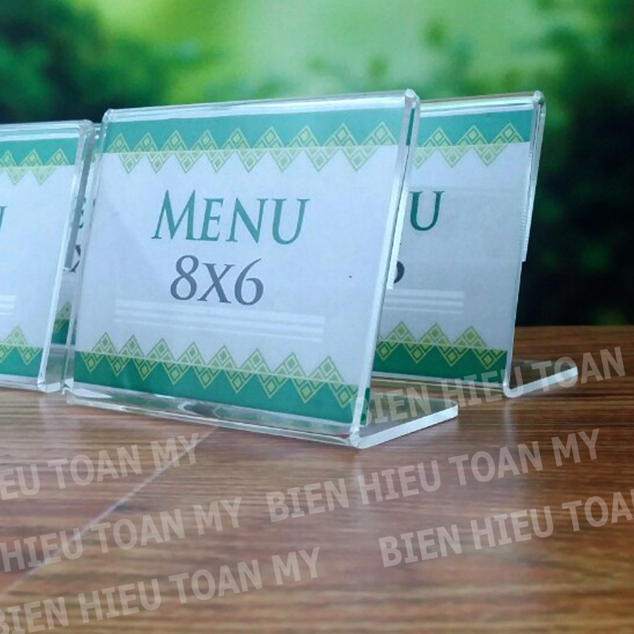 Menu mica chữ L size 6cm x 8cm VÀ 6cm x 6cm - shop Biển Hiệu Toàn Mỹ