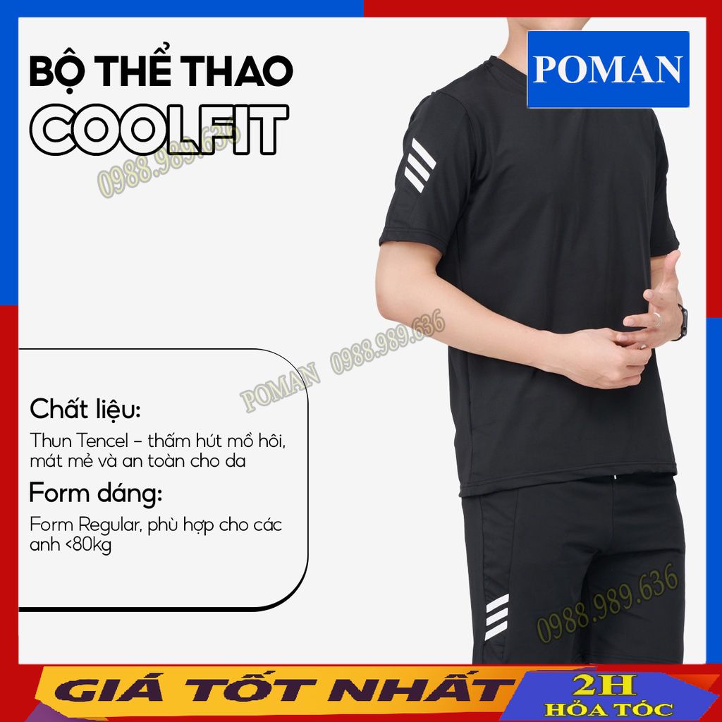 Bộ thể thao nam thun lạnh thoáng mát, bộ quần áo nam cao cấp thun lạnh thể thao co giãn 4 chiều BO03 - POMAN