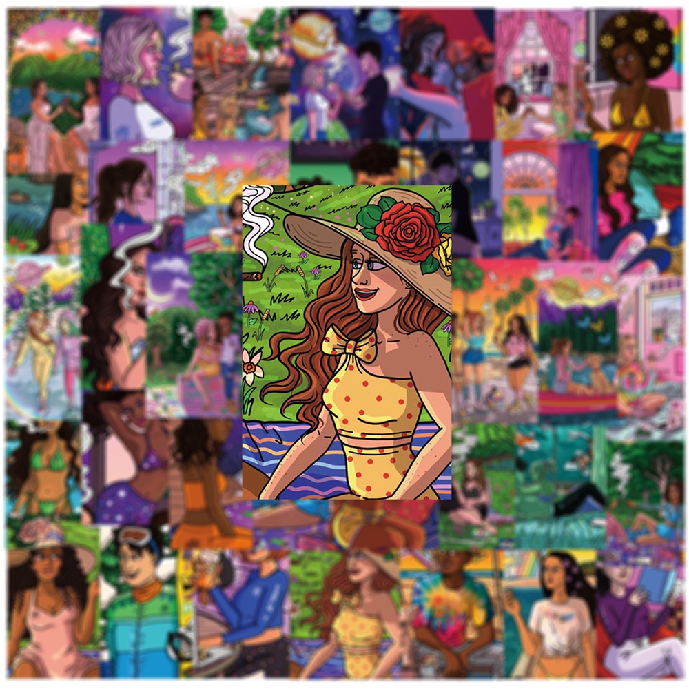 Bộ 50 miếng dán trang trí điện thoại/ván trượt/vali/va li nhiều kiểu họa tiết graffiti