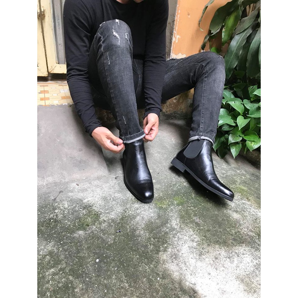 [HÀ NỘI] GIÀY CHELSEA BOOT DA ĐẾ CAO CẤP - TẶNG TĂNG CHIỀU CAO 5CM - MÀU ĐEN