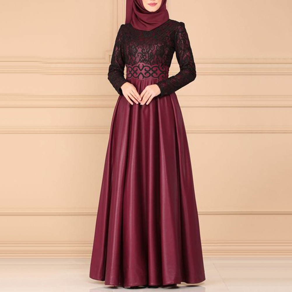 YAR_Vintage Muslim Women Lace Patchwork Long Sleeve Dubai Kaftan Dress without Hijab | BigBuy360 - bigbuy360.vn