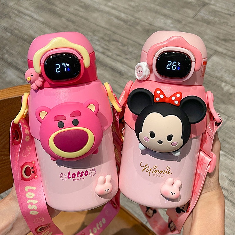 Disney Bình Nước Thông Minh Có Ống Hút Họa Tiết Gấu Và Dâu Tây Dễ Thương Cấp Thực Phẩm 316