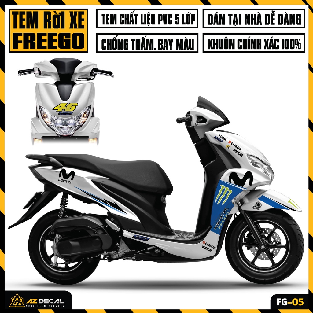 Tem Xe Yamaha FreeGo Mẫu Movistar | FG-05 | Decal Rời Dán Xe FreeGo 125 S Đẹp, Chống Nước, Chống Phai Màu