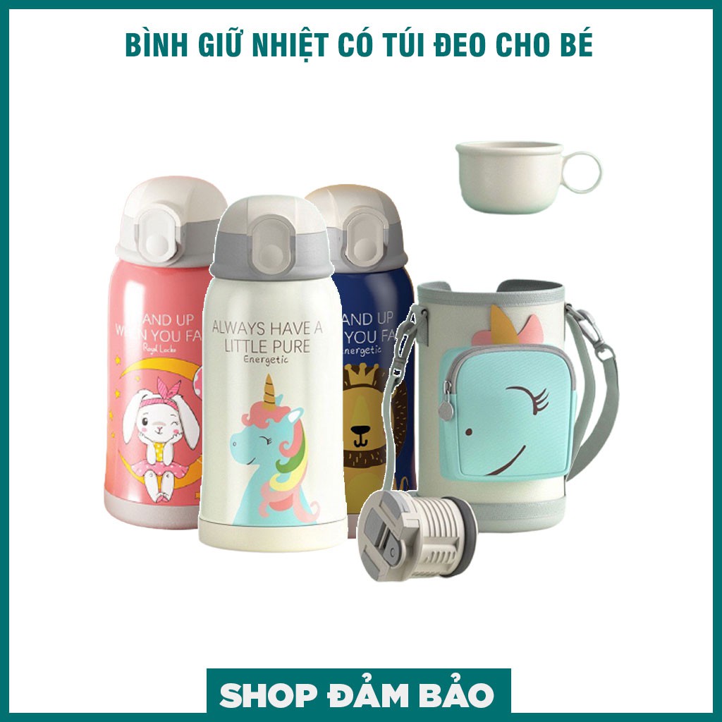 [HÀNG CHÍNH HÃNG] Bình giữ nhiệt inox 304 cho bé dung tích 550 ml có túi đeo và ống hút