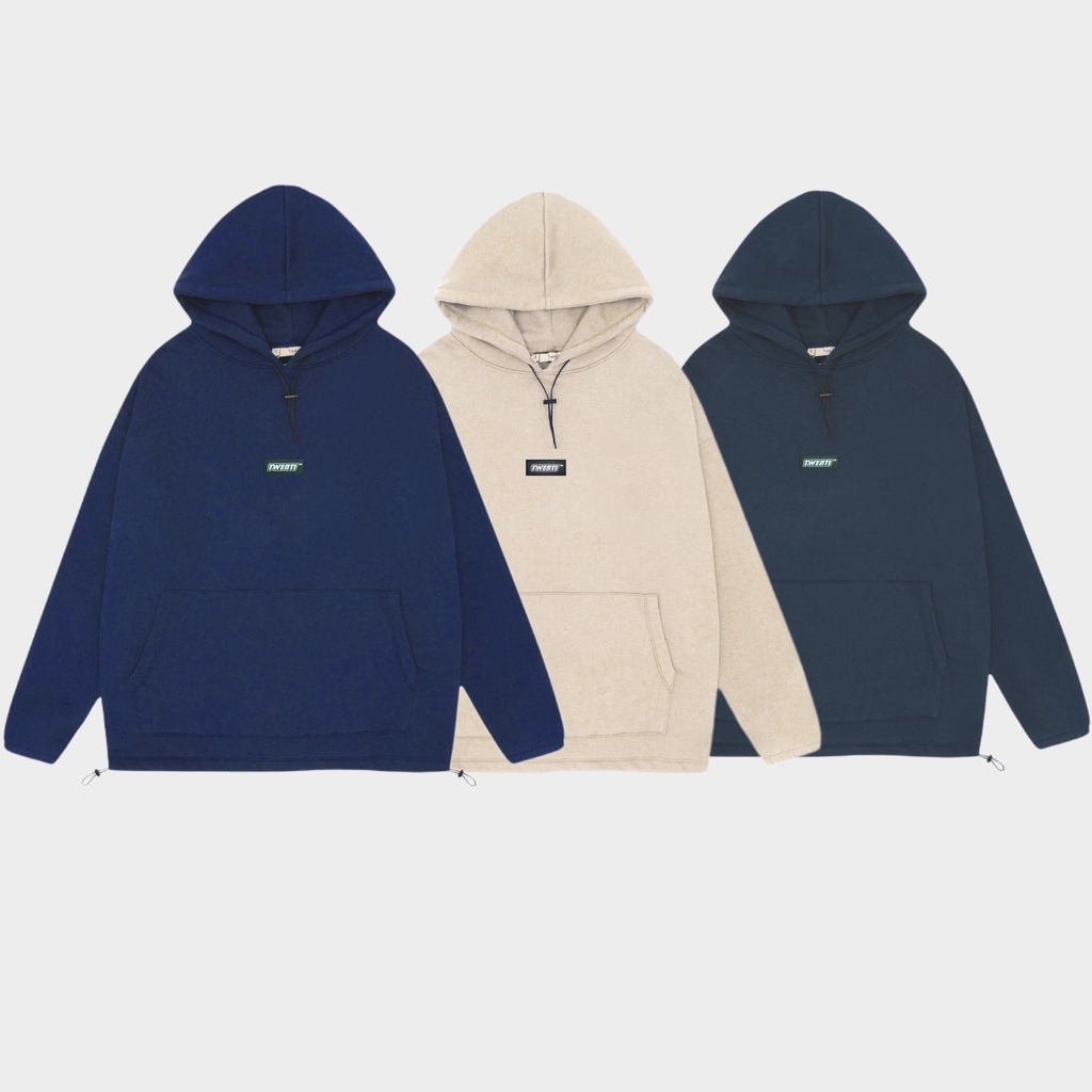 Áo Hoodie Twenti Local Brand Trơn Logo Dây Rút Đơn Giản - Áo nỉ chui đầu nam nữ from rộng unisex nam nữ