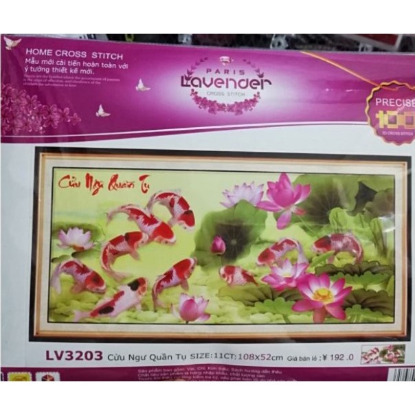 Tranh thêu chữ thập cửu ngư quần tụ LV3203 (108 x 52) cm - chưa thêu
