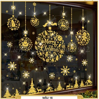 (SIÊU ĐẸP)Decal noel, hình dán trang trí giáng sinh kèm chữ 2021 cho cửa kính lớn loại nhũ vàng kim tuyến