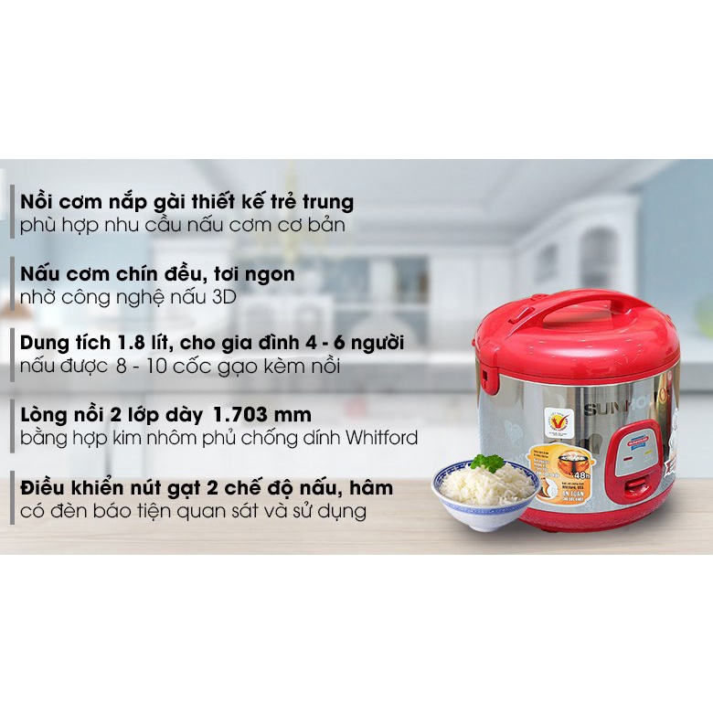 Nồi cơm điện Sunhouse 1.8 lít SHD 18S