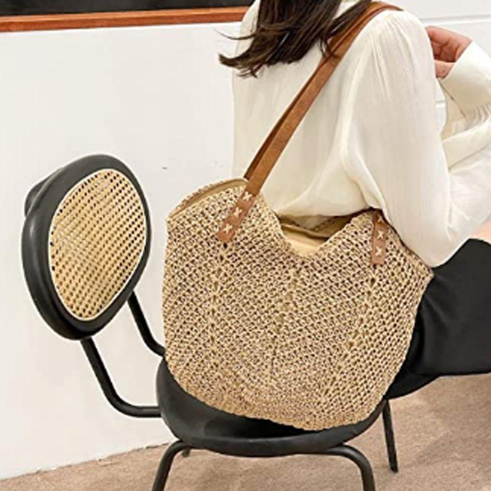 MIH Túi Xách Đan Rơm Màu Be Thời Trang Đi Biển Cho Nữ