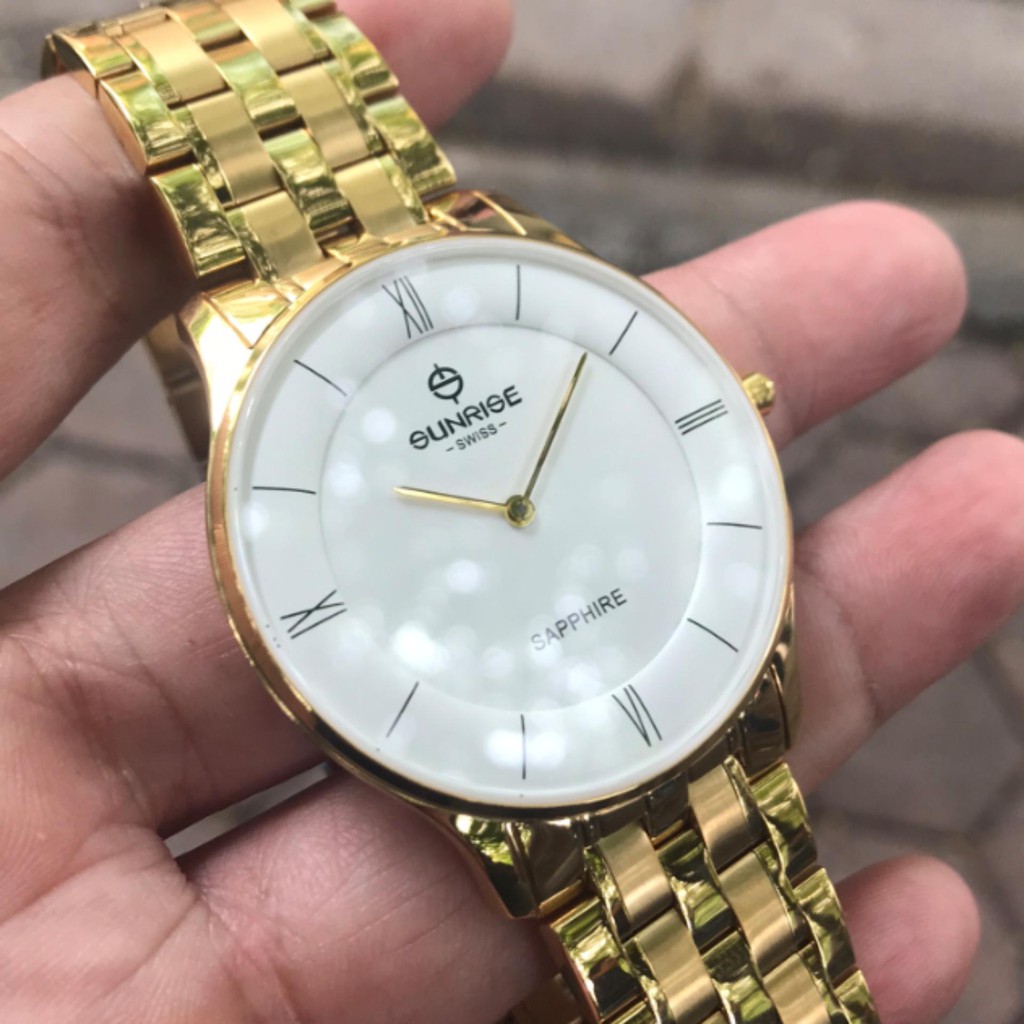 Đồng hồ nam dây kim loại mặt kính sapphire chống xước Sunrise 1126SA DM1126MK trắng