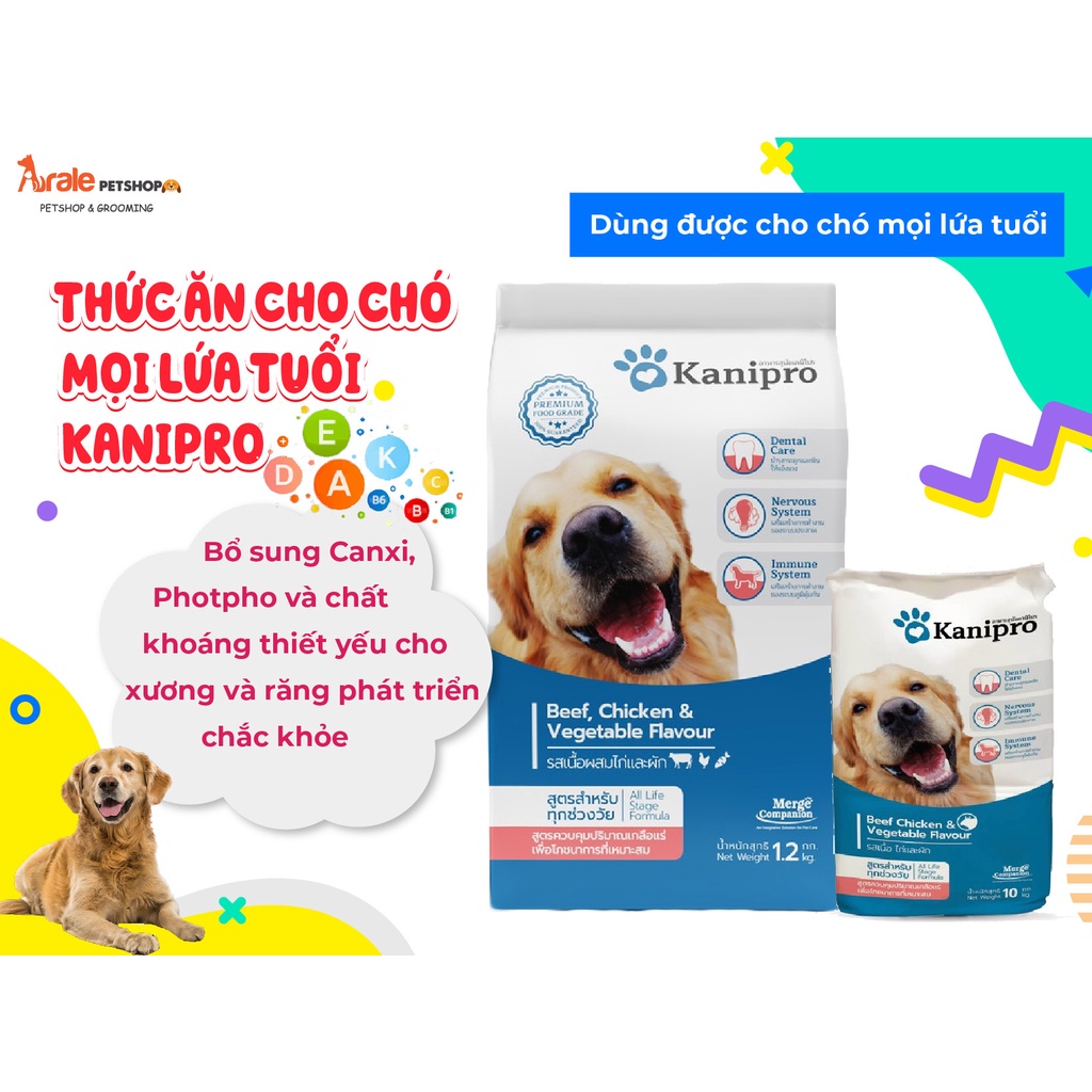 [ Thái Lan ] Thức ăn chó cao cấp Kanipro dành cho chó mọi lứa tuổi vị thịt bò, gà, rau củ 500g