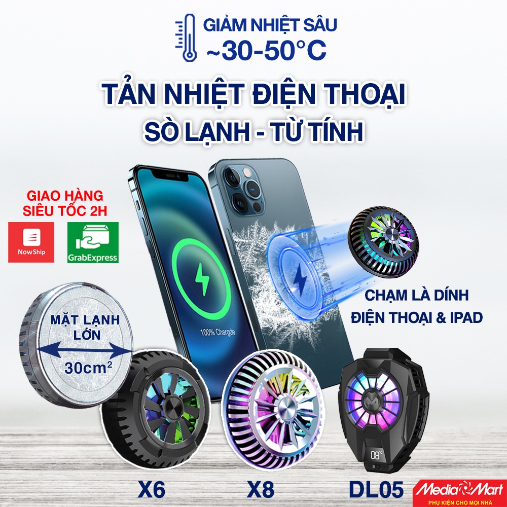 Quạt điện thoại Memo DL05 và quạt ipad X6, X8 sò lạnh nam châm chiến game livestream không sợ nóng giật lag