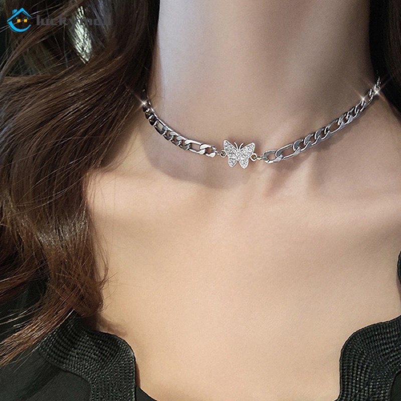 dây chuyền vòng cổ thép titan màu bạc bền màu trang trí mặt hình nơ đính đá TH1076477